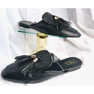 Zara Tassel Mules Slip On Flats Slides Snake  Black Gold Women’s 42 US 11.5